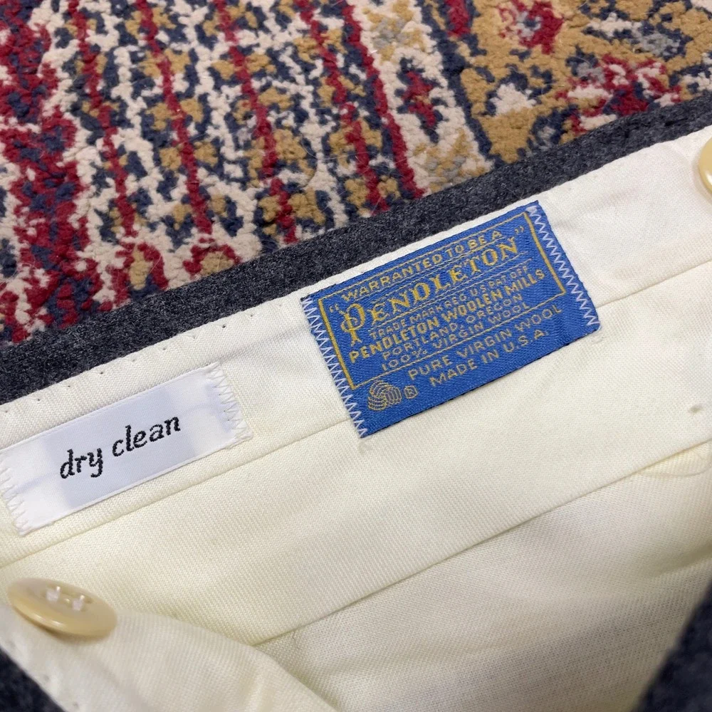 VTG 60s 70s Pendleton Grey 100% Virgin Wool Trousers Straight Leg 36x28 Talon